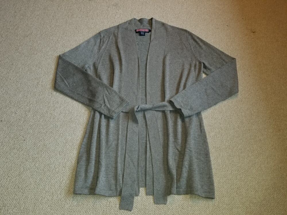 Womens Sweater-VINEYARD VINES-grey wool blend long cardigan w/tie ls-L